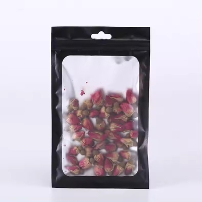 Embalaje de cerradura con cerradura de plástico resistente a los olores negro mate Bolsa Mylar con ventana transparente