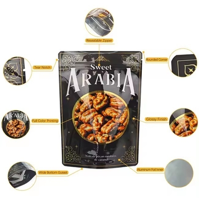 Bolsa de cerradura de papel de aluminio impresa a medida Bolsa de calibre alimenticio de calibre mate Bolsa de pie