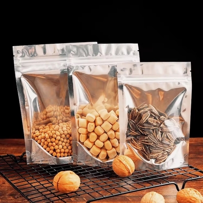 Bolsa de alimento de papel de aluminio resealable Almacenamiento de dulces galletas nueces té Bolsa de cremallera vertical con ventana transparente