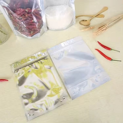 Bolsa de alimento de papel de aluminio resealable Almacenamiento de dulces galletas nueces té Bolsa de cremallera vertical con ventana transparente