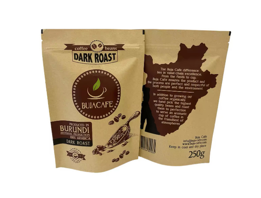 Compostable Biodegradable Standup Fondo plano de papel Kraft Embalaje de alimentos Bolsa de cremallera Bolsa de café impresa a medida con válvula