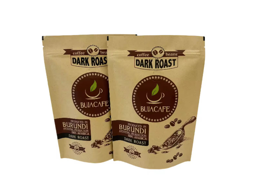 Compostable Biodegradable Standup Fondo plano de papel Kraft Embalaje de alimentos Bolsa de cremallera Bolsa de café impresa a medida con válvula