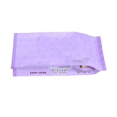 Logotipo personalizado Gusset lateral de plástico plano para el cuidado de la piel toallitas húmedas Bolsa de película de embalaje para bebés Bolsa de embalaje de tejidos húmedos