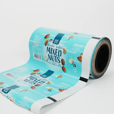 Película de rollo impresa personalizada para nueces frutas secas aperitivos y alimentos máquinas automáticas de embalaje