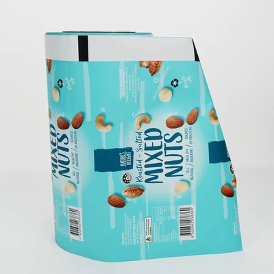 Película de rollo impresa personalizada para nueces frutas secas aperitivos y alimentos máquinas automáticas de embalaje