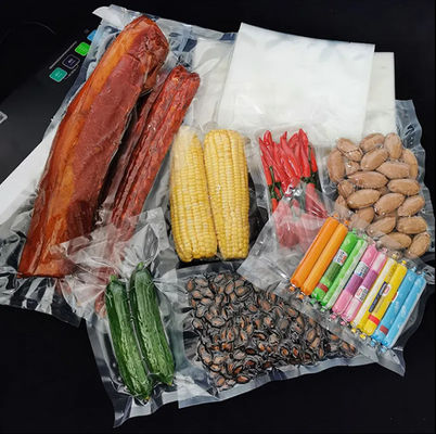 Calidad alimenticia laminada transparente de nylon pescado mariscos envases de plástico sello térmico bolsas de sello al vacío
