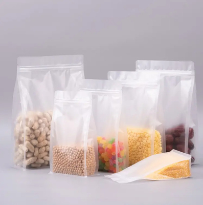Envasado de plástico de fondo plano de ocho lados, sello transparente, cerradura con cremallera, frutas secas, alimentos, envases de arroz, bolsas de plástico
