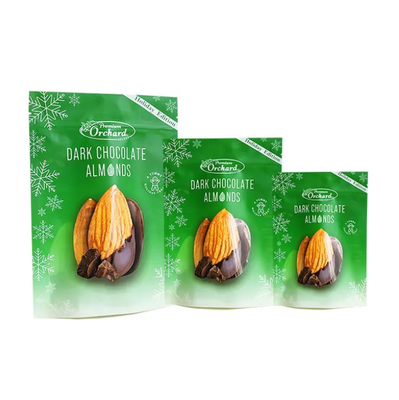 Impresión a medida Bolsa de pie Capota de cerradura Envase de nueces Envase de plástico Bocadillos Almendras Nueces de anacardos Bolsas de embalaje