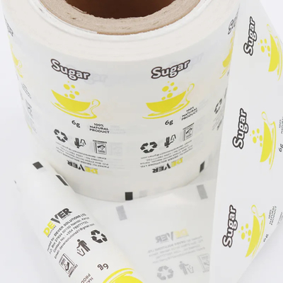 Envase de plástico para alimentos de venta al por mayor envasado laminado película de rollo de papel de azúcar bolsita de papel de embalaje automático para la venta