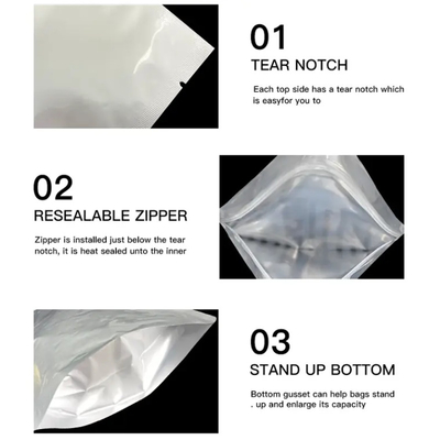 Calidad de alimento de plata autoclave de vacío de calor sellable de aluminio plano de papel Mylar bolsa de apertura superior de embalaje de alimentos a granel Retort bolso de almacenamiento