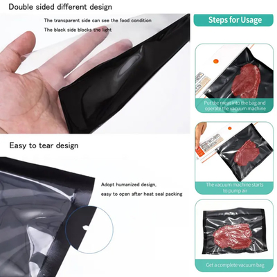 Bolsas de almacenamiento de cocina de calidad alimentaria personalizadas alimentos sello térmico negro embalaje plástico biodegradable bolsa de vacío de alimentos