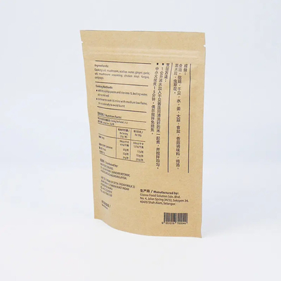 Papel de aluminio de hoja de aluminio Top de cremallera Stand Up bolsa con sello térmico Kraft papel PET PE plástico para el embalaje de alimentos