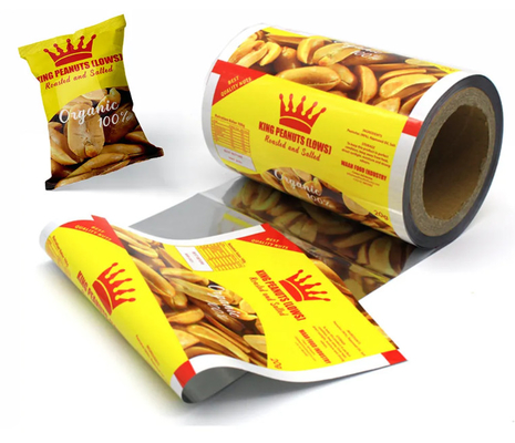 Fabrica de rollo de película de impresión de plástico utilizado para bocadillos/chips de patata/envases de nueces, rollo de película de embalaje de bolsas pequeñas laminadas para bocadillos