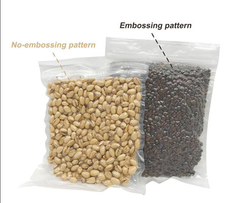 Fabrica OEM Almacenamiento de alimentos personalizado Bolsas de sello de vacío de nylon con doble cremallera en relieve