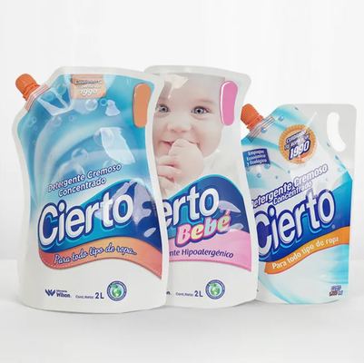Embalaje personalizado de alta capacidad para el detergente líquido bolsa de pie con bolsas de plástico de boca de esquina