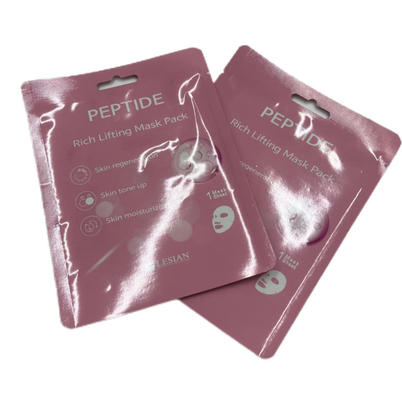 Cosméticos personalizados de alta calidad Bolsa de máscara facial de pie Sello de tres lados fácil de rasgar Fuel de aluminio puro Sello térmico de material PE PET