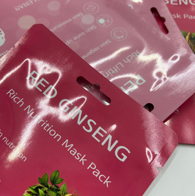 Cosméticos personalizados de alta calidad Bolsa de máscara facial de pie Sello de tres lados fácil de rasgar Fuel de aluminio puro Sello térmico de material PE PET