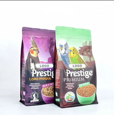 Impresión de logotipo personalizado Eco Friendly Side Gusset Ziplock Plástico Seco Perro Pez Gato Peces Alimentos para mascotas Bolso de fondo plano Embalaje de alimentos para aves silvestres