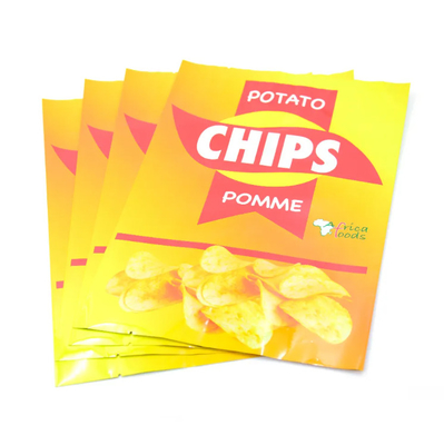 Bolsas de plástico de grado alimenticio de color amarillo brillante laminado para papas fritas sellador térmico de papel de aluminio posterior de sello lateral Bolsa para paquete de bocadillos