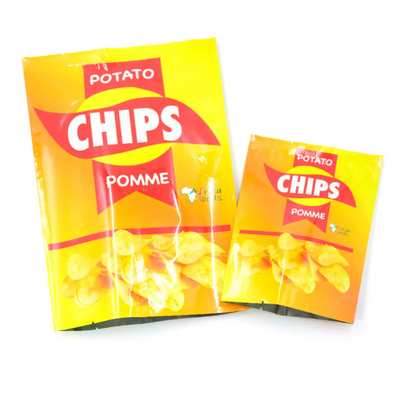Bolsas de plástico de grado alimenticio de color amarillo brillante laminado para papas fritas sellador térmico de papel de aluminio posterior de sello lateral Bolsa para paquete de bocadillos