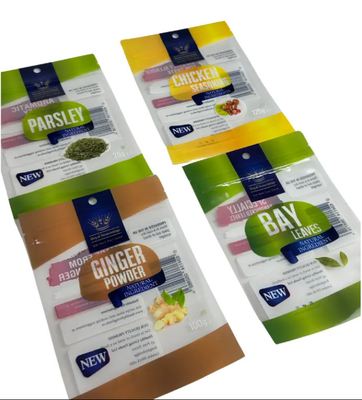 Bolsas de plástico de sello de 3 lados de impresión a medida Bolsas de especias con condimentos Bolsas comestibles Embalaje Bolsa Mylar Ziplock