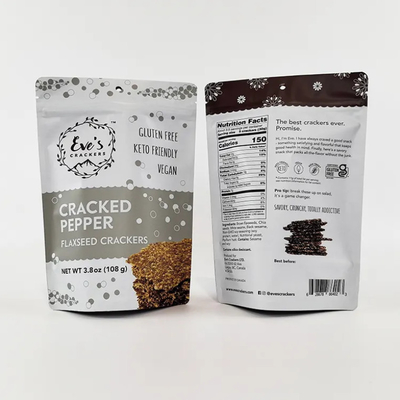 Impreso a medida 100g 250g 500g Bolso de pie Galletas de linaza Crackers a prueba de olor Zipper Bolsas de embalaje de alimentos