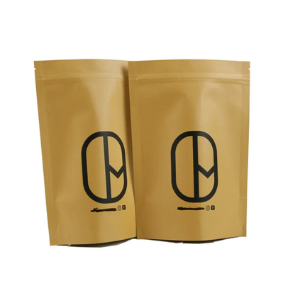 Bolsas de papel artesanal de color marrón y blanco de Kraft de pie Bolsas de comida en polvo Te y café Embalaje Bolsas de cremallera