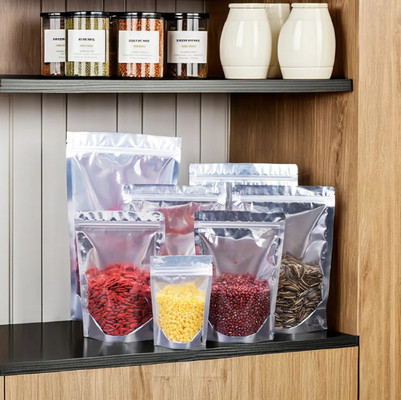 Nueva bolsa de cerradura de plástico PE transparente con grabado de plata para imprimir envases de alimentos para azúcar y jalea
