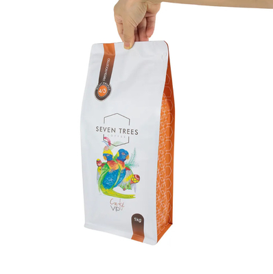 Impresión de logotipo personalizado Bolso de fondo plano Gusset Sello de ocho lados Bolsa de alimentos para mascotas Bolsa de arroz galleta productos secos de alimentos Bolsa de plástico para café