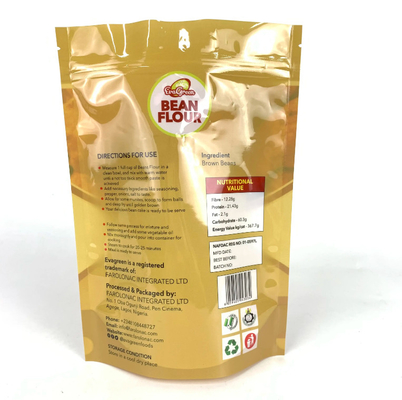 Bolsa de plástico eco amigable de rebloqueable harina de frijoles dulces galletas aperitivos Bolsa de paquete puesta en pie Bolsa de cremallera para alimentos