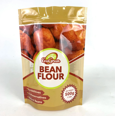 Bolsa de plástico eco amigable de rebloqueable harina de frijoles dulces galletas aperitivos Bolsa de paquete puesta en pie Bolsa de cremallera para alimentos