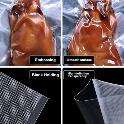 China Proveedor mayorista Bolsa de sello al vacío texturizada en relieve negro transparente embalaje de alimentos bolsas sellador al vacío