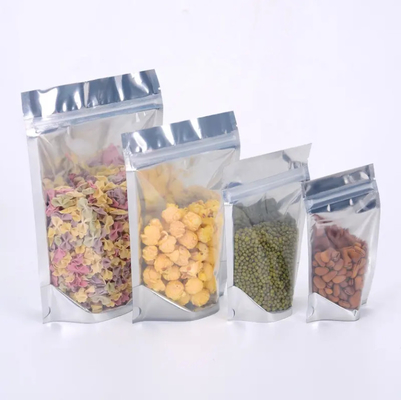 Bolsas de entrega de alimentos de aluminio laminado reutilizable y brillante Bolsas con cierre de cerradura Yin Yang Bolso de pie con frente transparente