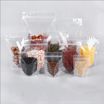 Comida con cremallera transparente Impresión personalizada Stand Up Bolso con cremallera Cerradura Embalaje Bolsa de plástico transparente con cremallera