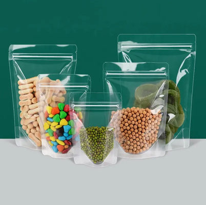 Comida con cremallera transparente Impresión personalizada Stand Up Bolso con cremallera Cerradura Embalaje Bolsa de plástico transparente con cremallera