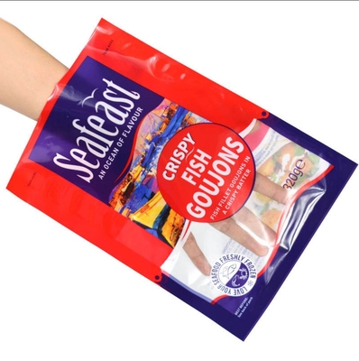 Impresión personalizada de embalaje de alimentos congelados de pescado, pollo y pollo con logotipo de bolsa de plástico sellada de 3 lados