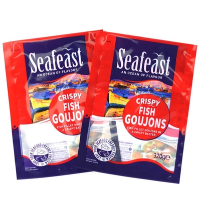 Impresión personalizada de embalaje de alimentos congelados de pescado, pollo y pollo con logotipo de bolsa de plástico sellada de 3 lados