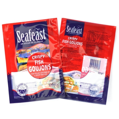 Impresión personalizada de embalaje de alimentos congelados de pescado, pollo y pollo con logotipo de bolsa de plástico sellada de 3 lados
