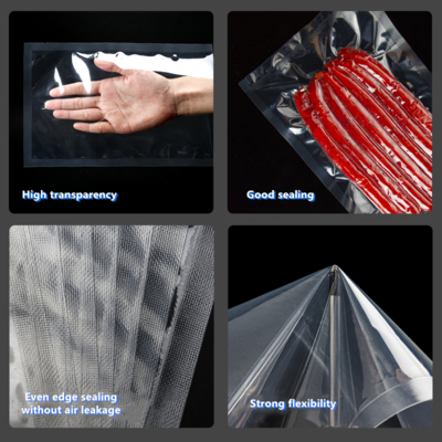 Bolsillo sellado al vacío, suave, resistente, transparente, bolsa de embalaje de grado alimenticio para mantener la frescura, bolsa de sellado al vacío de alimentos de nailon liso