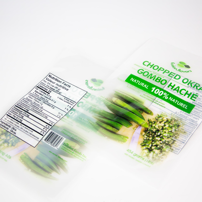 Impresión digital personalizada Transparente de 1 libra Envasado de okra picado Bolsa de plástico Bolsa de vacío vegetal