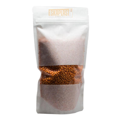 Bolso de piel de vaca blanca (bolso de pie) con ventana pequeña, cremallera impresa a medida, bolso de papel Kraft/bolso de embalaje de alimentos