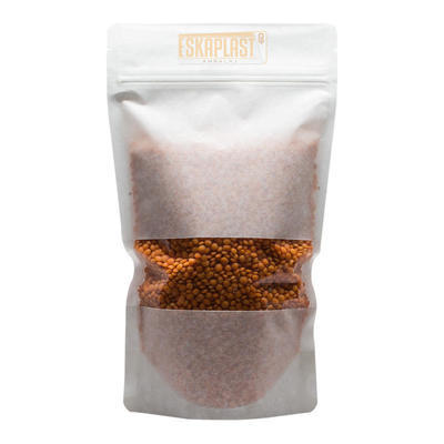 Bolso de piel de vaca blanca (bolso de pie) con ventana pequeña, cremallera impresa a medida, bolso de papel Kraft/bolso de embalaje de alimentos