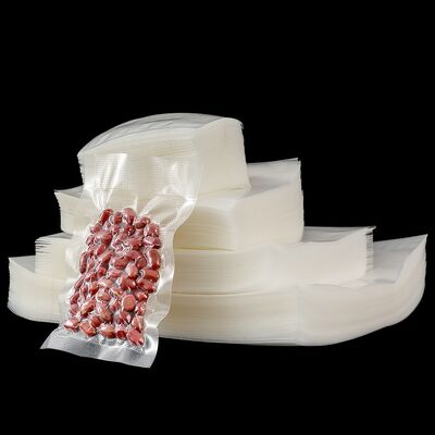 Bolsas de plástico de película de poliéster transparente sin BPA al por mayor, aptas para alimentos, bolsas de vacío, con superficie de impresión en hueco, para envasado de carne