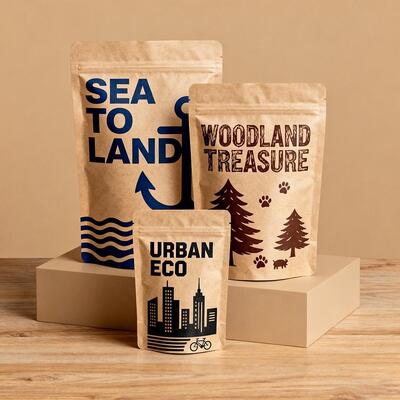 Papel Kraft blanco a medida Compostable ecológico Bolsas de comida de pla Bolsa de café de pie Bolsa de cierre con cremallera biodegradable