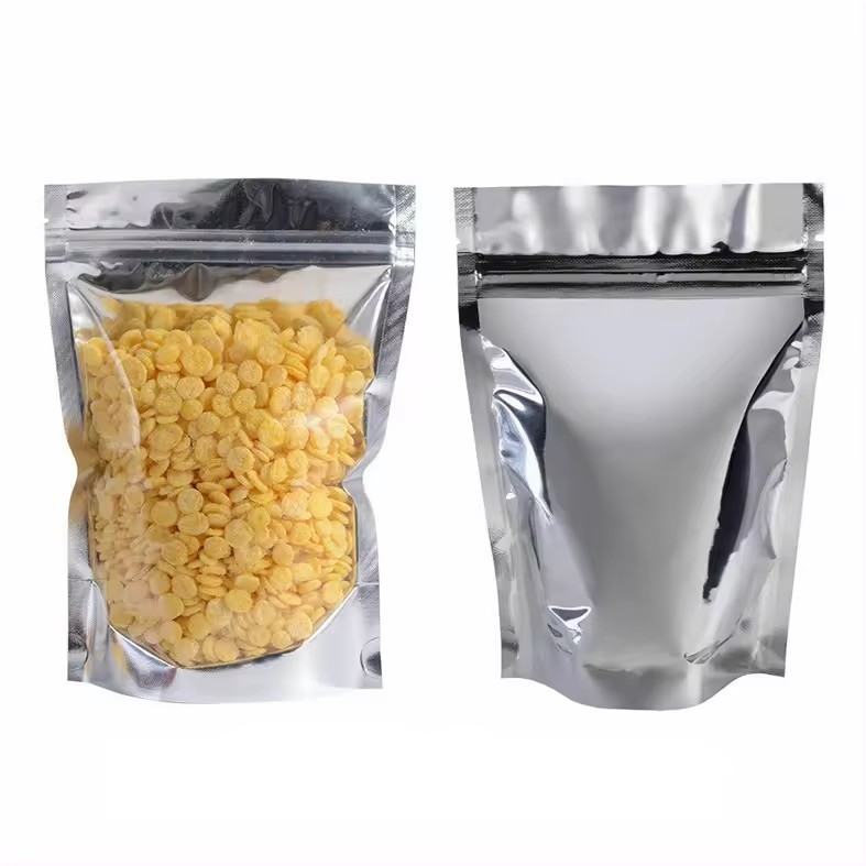 Bolsa de alimento de papel de aluminio resealable Almacenamiento de dulces galletas nueces té Bolsa de cremallera vertical con ventana transparente