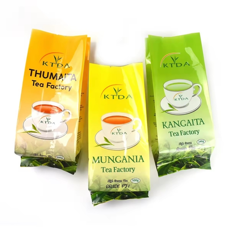 Impreso a medida laminado 240g 500g bolso de plástico impermeable bolso de seguridad de sello de papel de aluminio de grado alimenticio bolsas de embalaje de té de lado