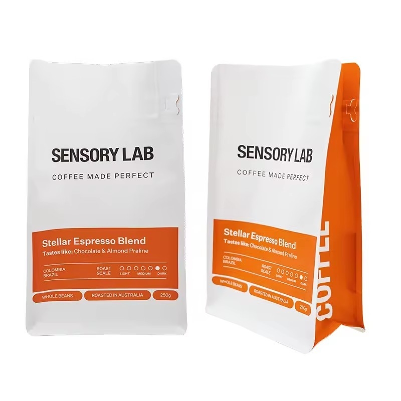 Impreso a medida 250g 340g 500g Biodegradable Bolsa lateral de enchufe de plástico de papel Mylar Embalaje Bolsa de fondo plano