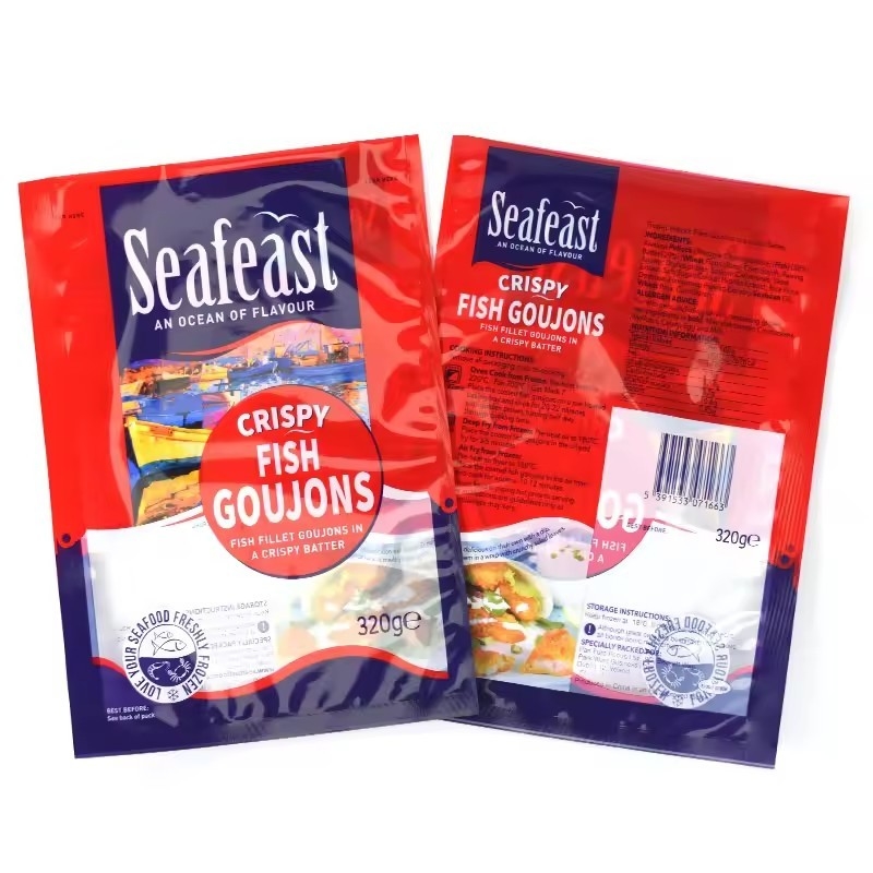 Embalaje de alimentos congelados de pescado, pollo y vacío impreso a medida 3 sello lateral Bolsas de plástico con logotipos