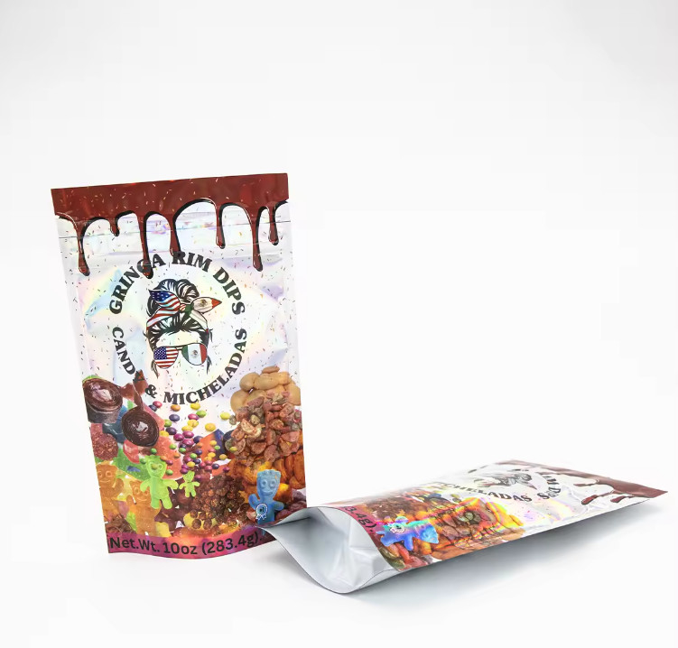 Embalaje de alimentos de impresión de azúcar de fábrica embalaje de plástico papel de aluminio Mylar Stand Up Bolso Bolso Die Cut Bolso Mylar