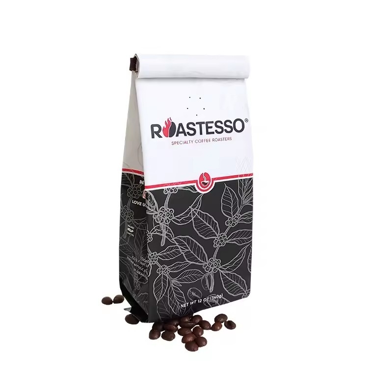 Bolsa de cartón Kraft de fábrica biodegradable a medida Bolsa de cartón Kraft de papel de café de grano de café Bolsa de embalaje de embalaje negro